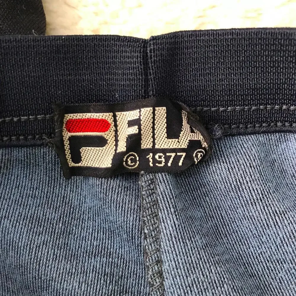 Vintage Fila 1977 - Navy blue pull on stretch creased pants 70s, sz 32 US